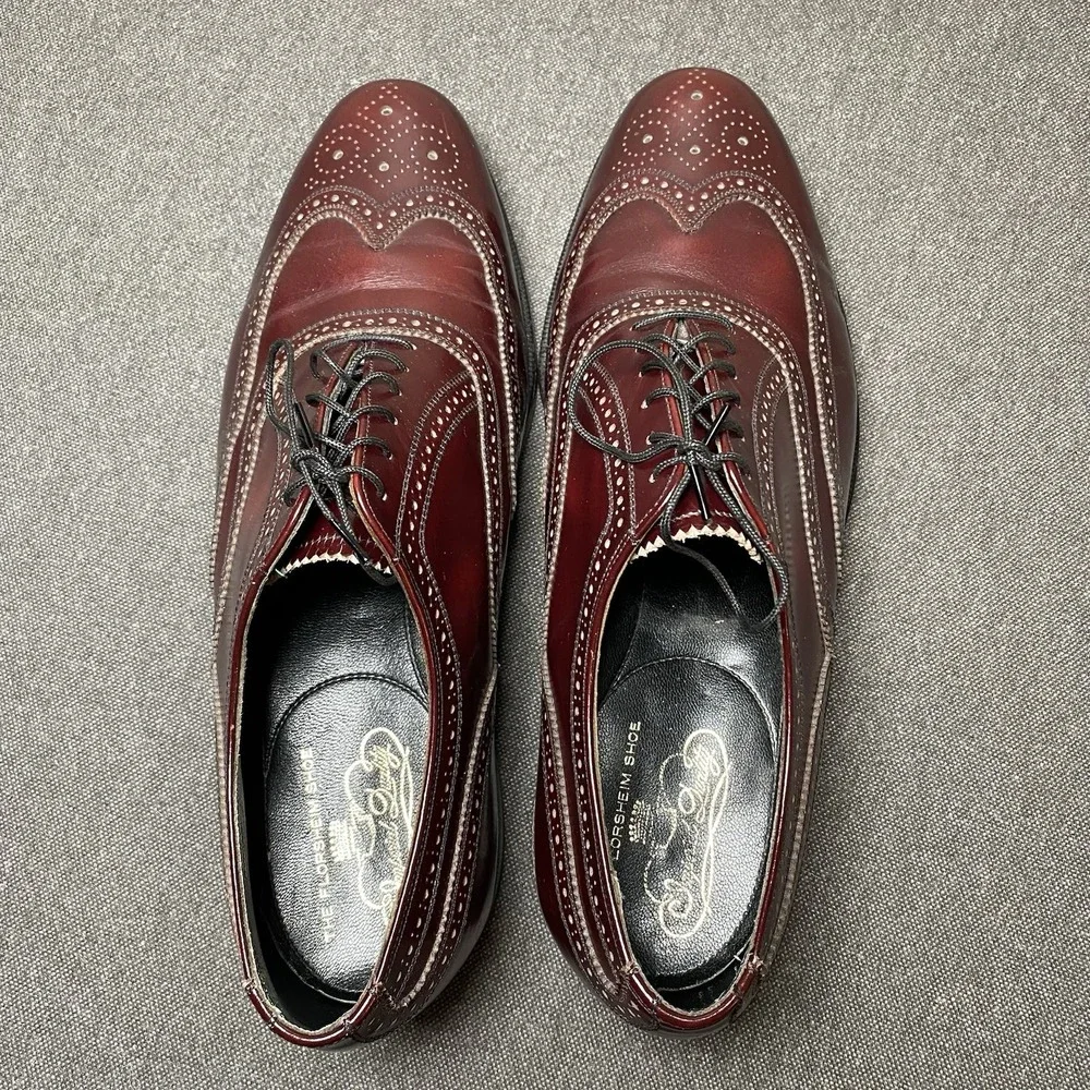 VTG Florsheim Imperial Shortwing Wingtip Oxford 11 EEE Burgundy Leather 93327